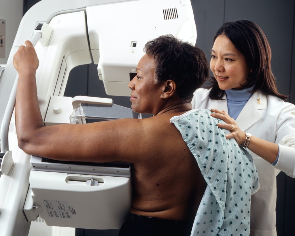 Woman receives mammogram with a certified technician. Available at Humber Diagnostics Center